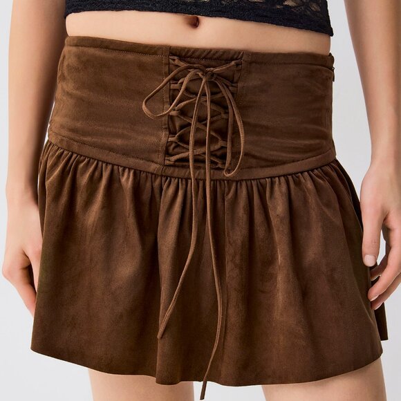 NWT Laced faux-suede miniskirt brown - Picture 2 of 3